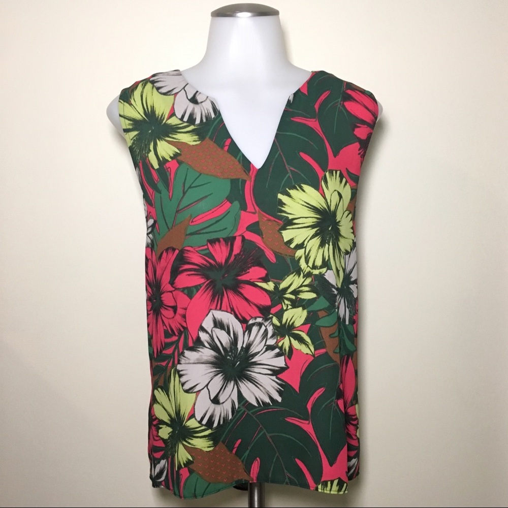 Next Floral Green & Pink Print Tank Top Size 8